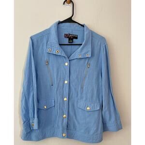 Soft blue‎ linen/cotton blend button front jacket sz L
